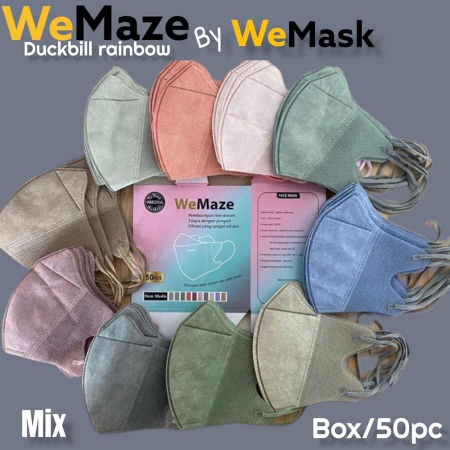 Masker duckbill warna warni Filtcare isi 50 berlogo / masker duckbill Warna isi 50 izin kemenkes