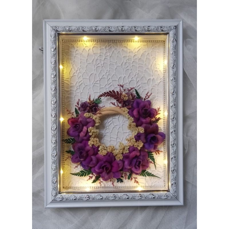 Frame3d/ frame ucapan dengan bunga kering kulit jagung/bunga klobot/ kado cinderamata/ bunga kering/