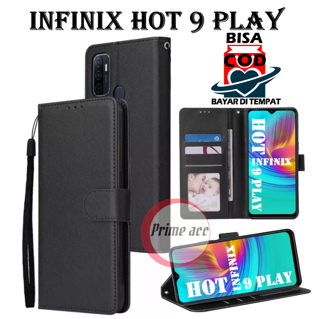flip case infinix hot 9 play leather case casing dompet handphone