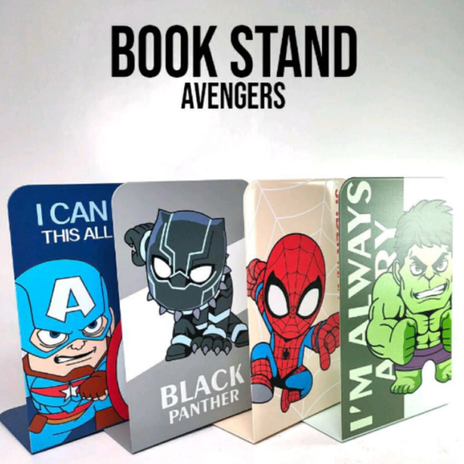 

Top Sale STAND BOOK BOOK END PEMBATAS BUKU MOTIF SUPER HERO BAHAN BESI 1 SET ISI 2 PCS 777331