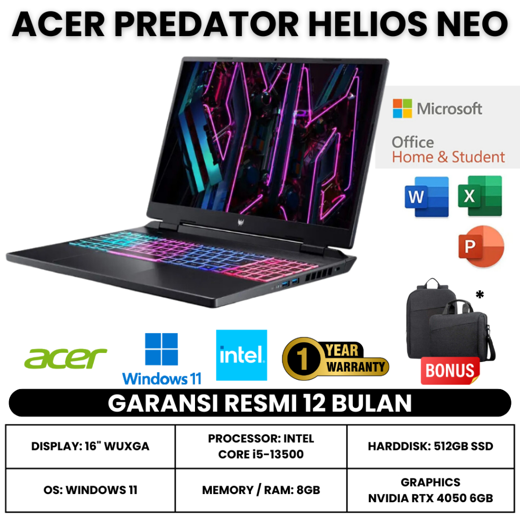 Laptop Gaming Acer Predator Core i5 - 8GB - 512GB SSD - VGA 6GB - 16"