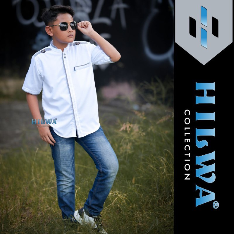 HILWA Collection Baju Koko Anak Tanggung Remaja Usia 11 Sampai 14 Tahun Warna Putih Coklat Tua Hijau