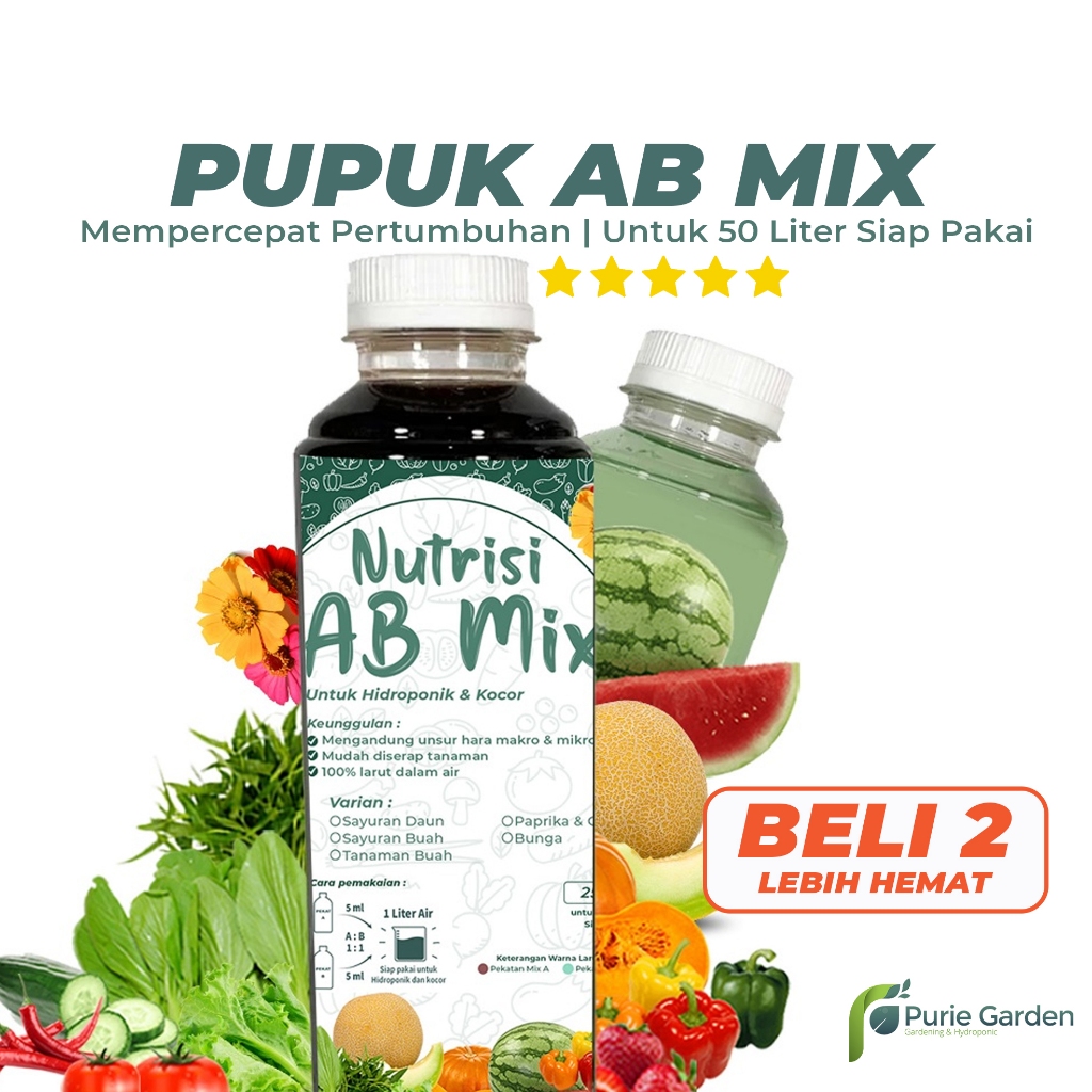 Pupuk Nutrisi AB Mix Sayuran Buah Cabe Bunga Cair 250ml Pekat Purie Garden