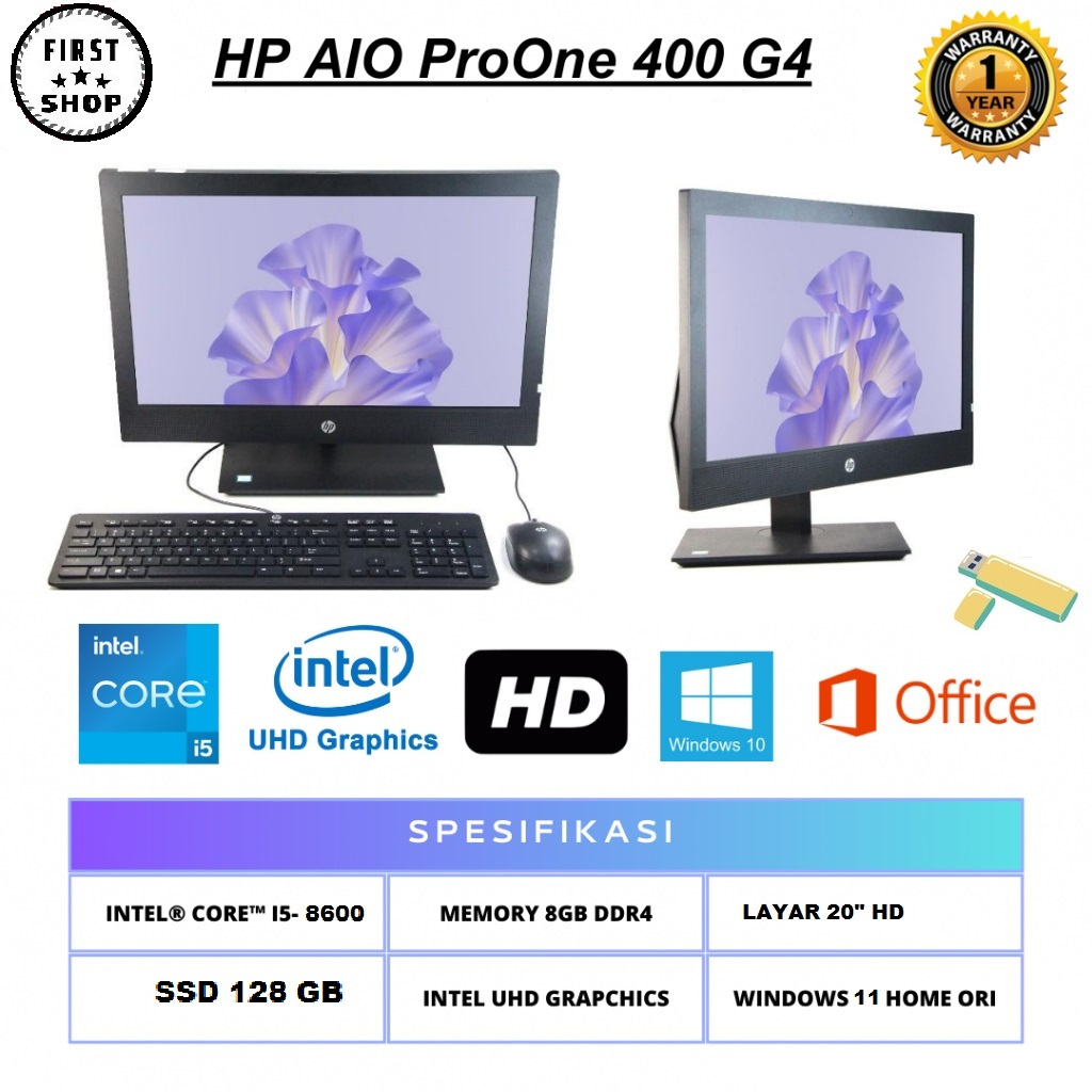PC AIO HP Pro One 400 G4 Intel Corei5 - 8600T Ram 8GB HDD 1TB / SSD 128GB / SSD 256GB / SSD 512GB Windows 11