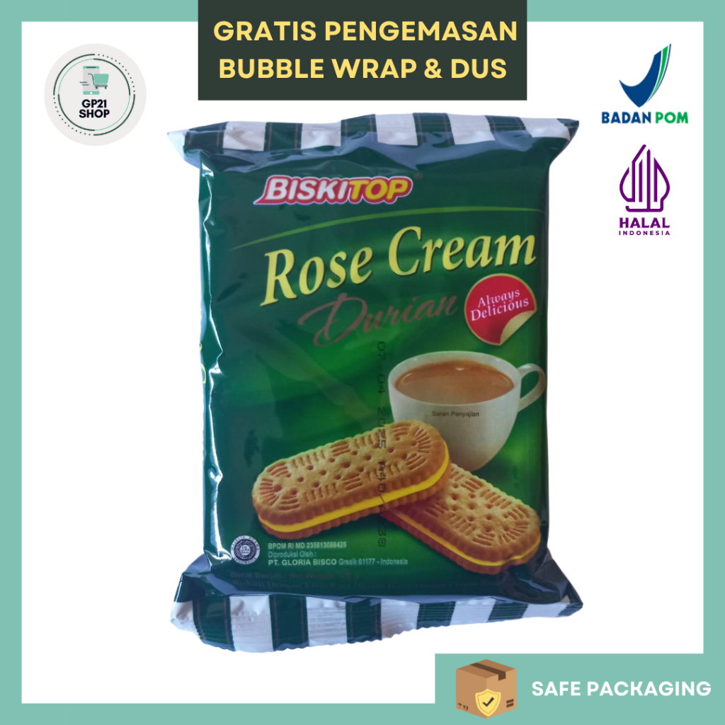 

Biskitop Rose Cream Durian 120gr - Biskuit Durian Snack Cemilan Murah Enak