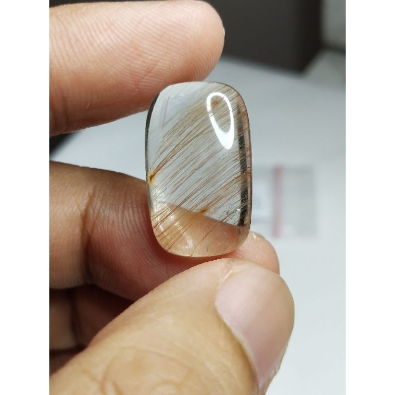Natural Golden Rutilated Quartz 21x13x6 mm 16.95 Ct Kecubung Rambut Cendana Emas Cushion Cabochon Su