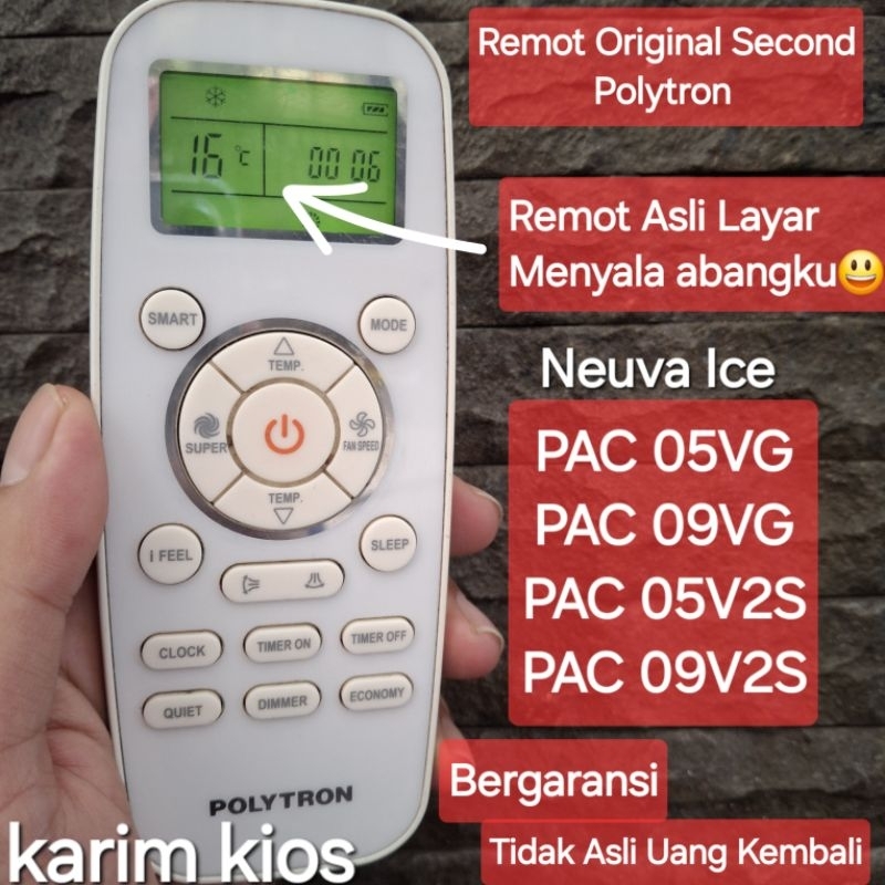 Remot Remote Ac Polytron Original Second Neuva Ice PAC 05V2S PAC 05VG PAC 09V2S PAC 09VG Bergaransi