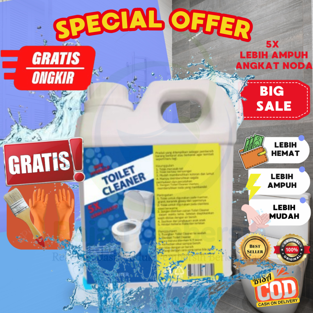 	 TOILET CLEANER Pembersih Serbaguna Kerak Toilet Kloset Keramik Setanless Syower Kran WC Pembersih Kerak Noda keramik Kemasan 1 Liter dan 500 ML / FREE KUAS dan SARUNG TANGAN	