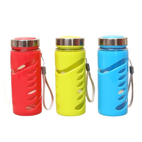 Botol Kaca Motif Cover Plastik Modern Mug Kaca Mug Gelas Warna Kaca Cangkir Tutup Gelas