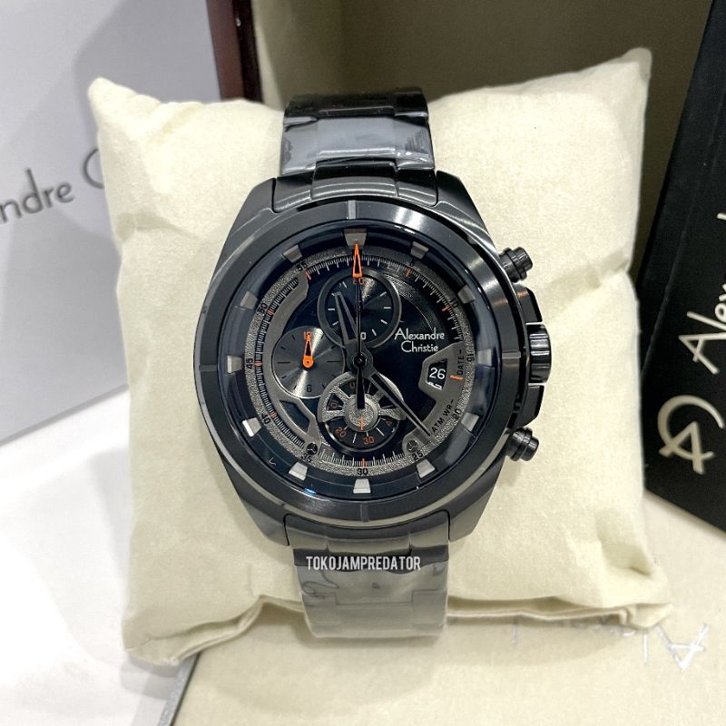 JAM TANGAN PRIA ALEXANDRE CHRISTIE AC6622 BLACK JARUM ORANGE ORIGINAL