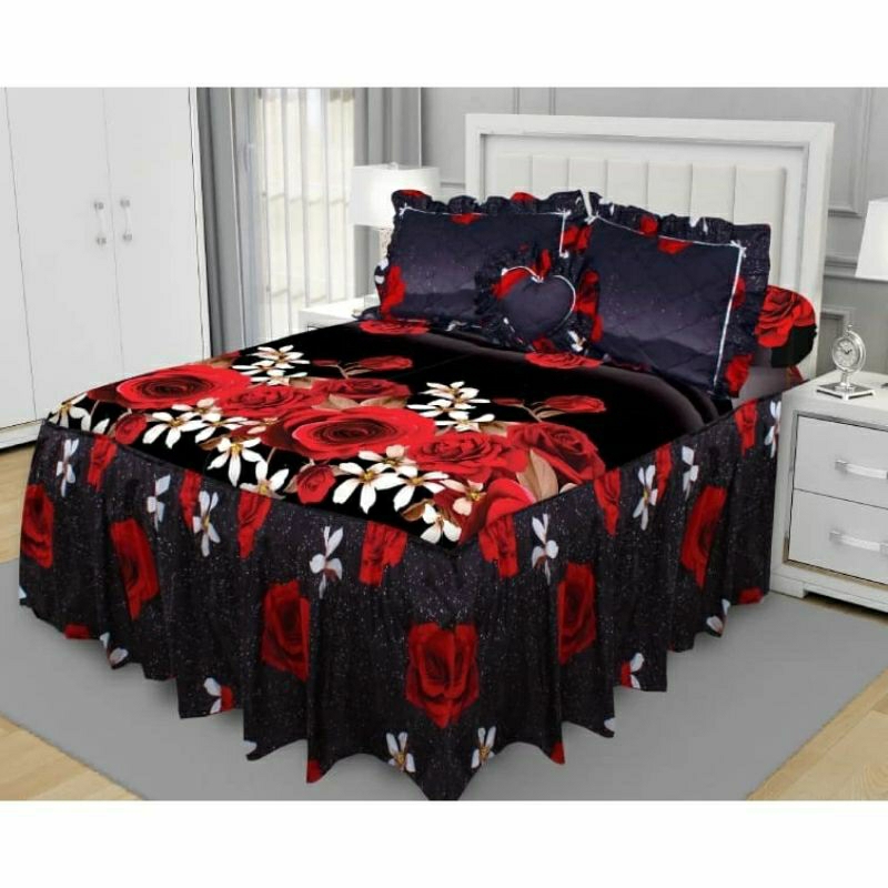 Sprei rumbai California 180x200/No.1(King)motif Rosalinda/bunga mawar merah/hitam/Sprei bunga/Sprei 