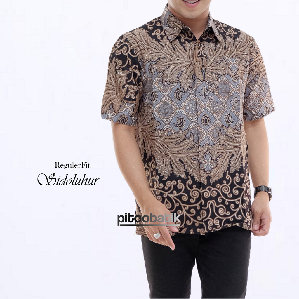 Batik Pria Lengan Pendek MEGA MENDUNG Baju Batik Pria Putih Abu Hitam