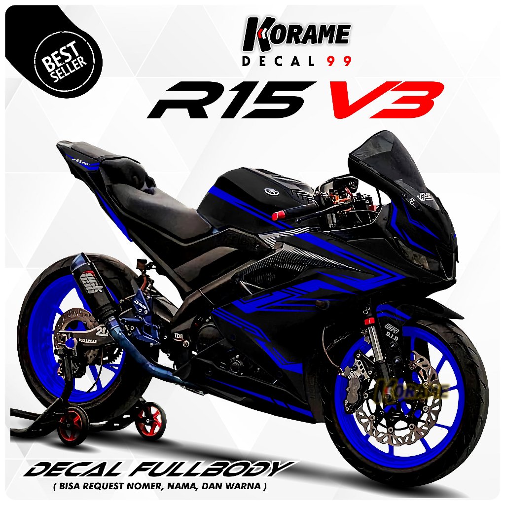 Terbaru Decal Sticker Variasi R15 V3 - Stiker Motor Yamaha R15 V3 Full Body Motif Racing Hitam List 