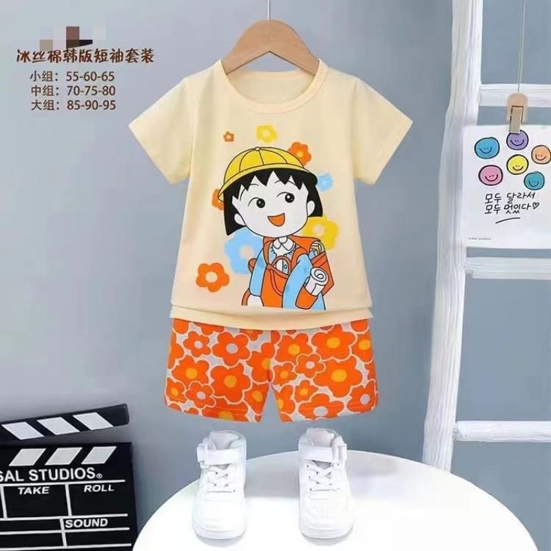 SETELAN ORGANIK HOT PANTS ANAK PEREMPUAN MARUKO-CHAN WRN ORANGE SZ 55 60 65