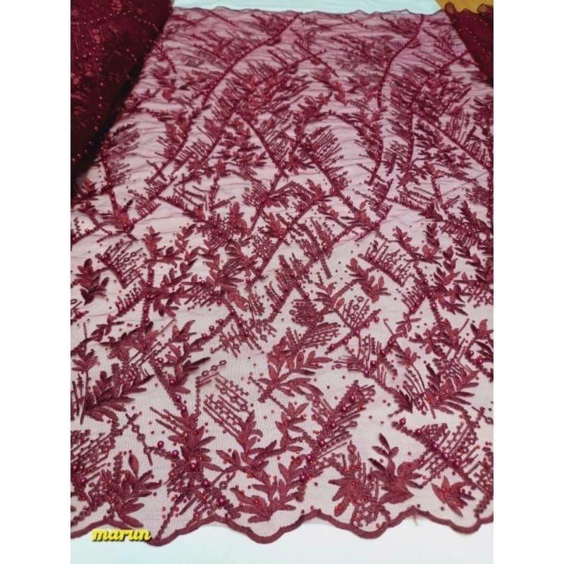 Bahan Kain tulle Payet Mutiara timbul Mewah/Kain Bahan Kebaya Brokat 3D Full Payet Mutiara Terbaru