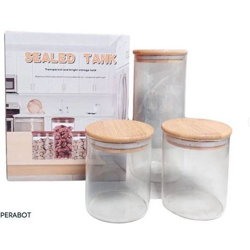 TOPLES SET SEALED TANK/TOPLES KACA TUTUP KAYU 3 pcs