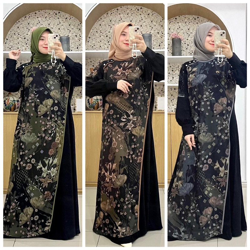 Ghefira Dress Gamis Ninos Original Cantik Elegant Edisi Hitam