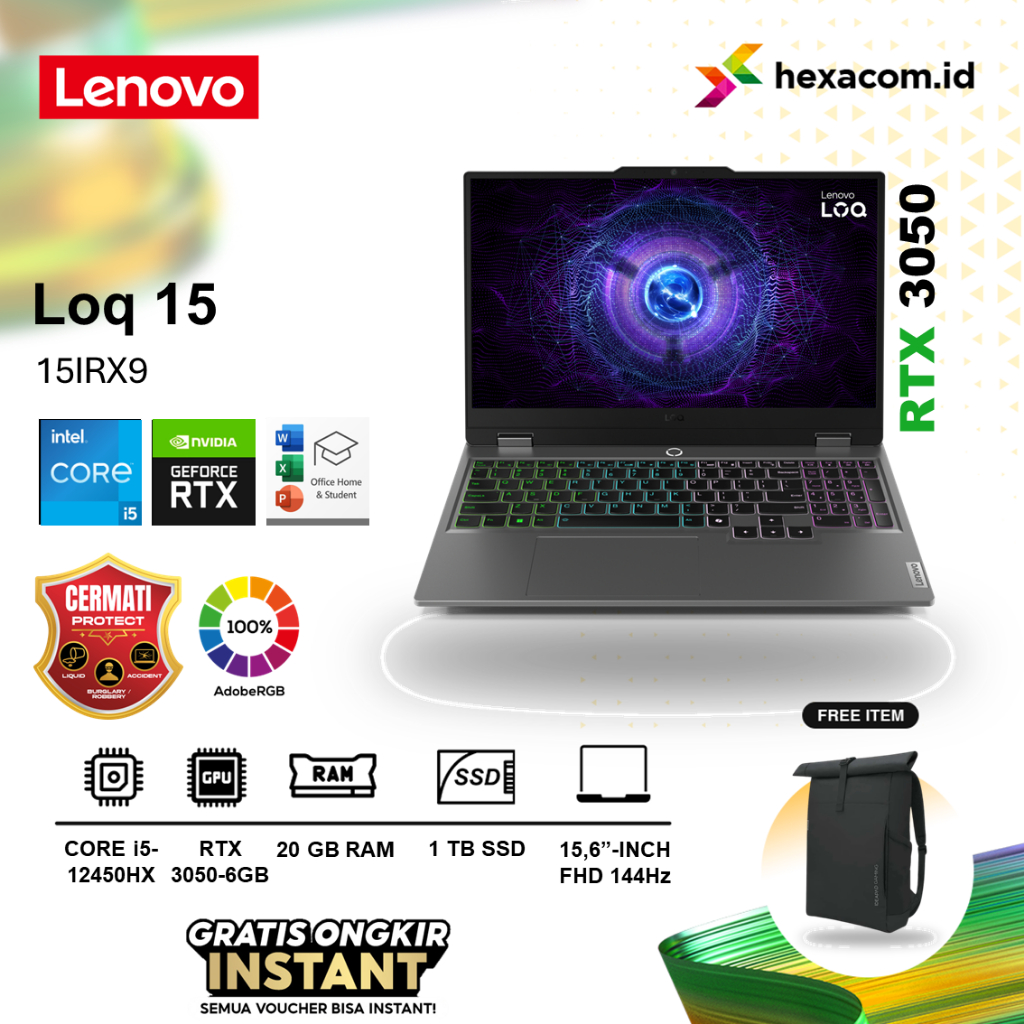 Laptop Lenovo LOQ 15 Core i5 12450HX / RTX 3050 20Gb 1Tb Ssd Windows 11 15,6 Fhd 144Hz