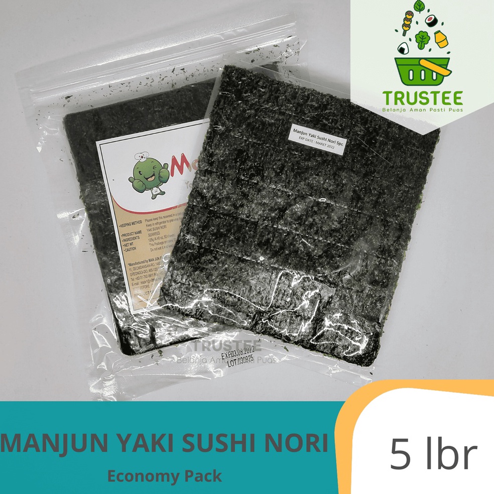 

Cepat laku Manjun Nori HALAL Seaweed Rumput Laut Sushi Gimbap Korean Yaki Sushi Nori ISI 5pcs lembar sheet