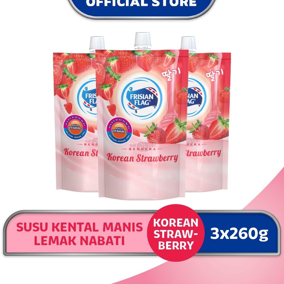 

Cuci Gudang Frisian Flag Bendera Kental Manis Korean Strawberry Pouch 26g x 3