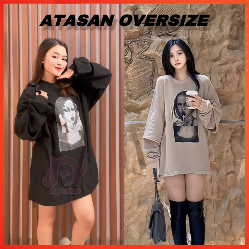 PARIROO SWEATER WANITA LISA BAHAN PREMIUM FLEECE / SWEATER OVERSIZE JUMBO / SWEATER OVERSIZE HITAM W