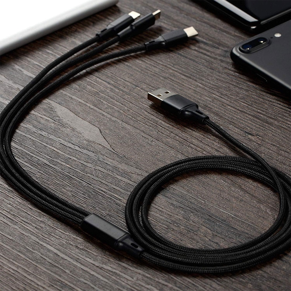 Kabel Charger 3 in 1 Micro USB Lightning USB Type C 3A 1.15M