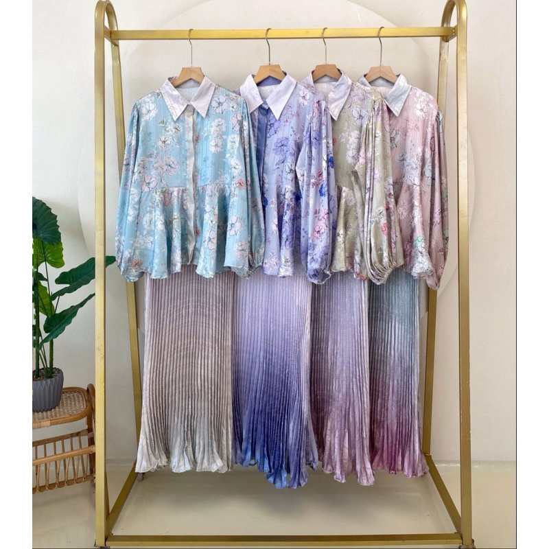 Baju Setelan Wanita One Set Polos rok plisket shellasaukia
