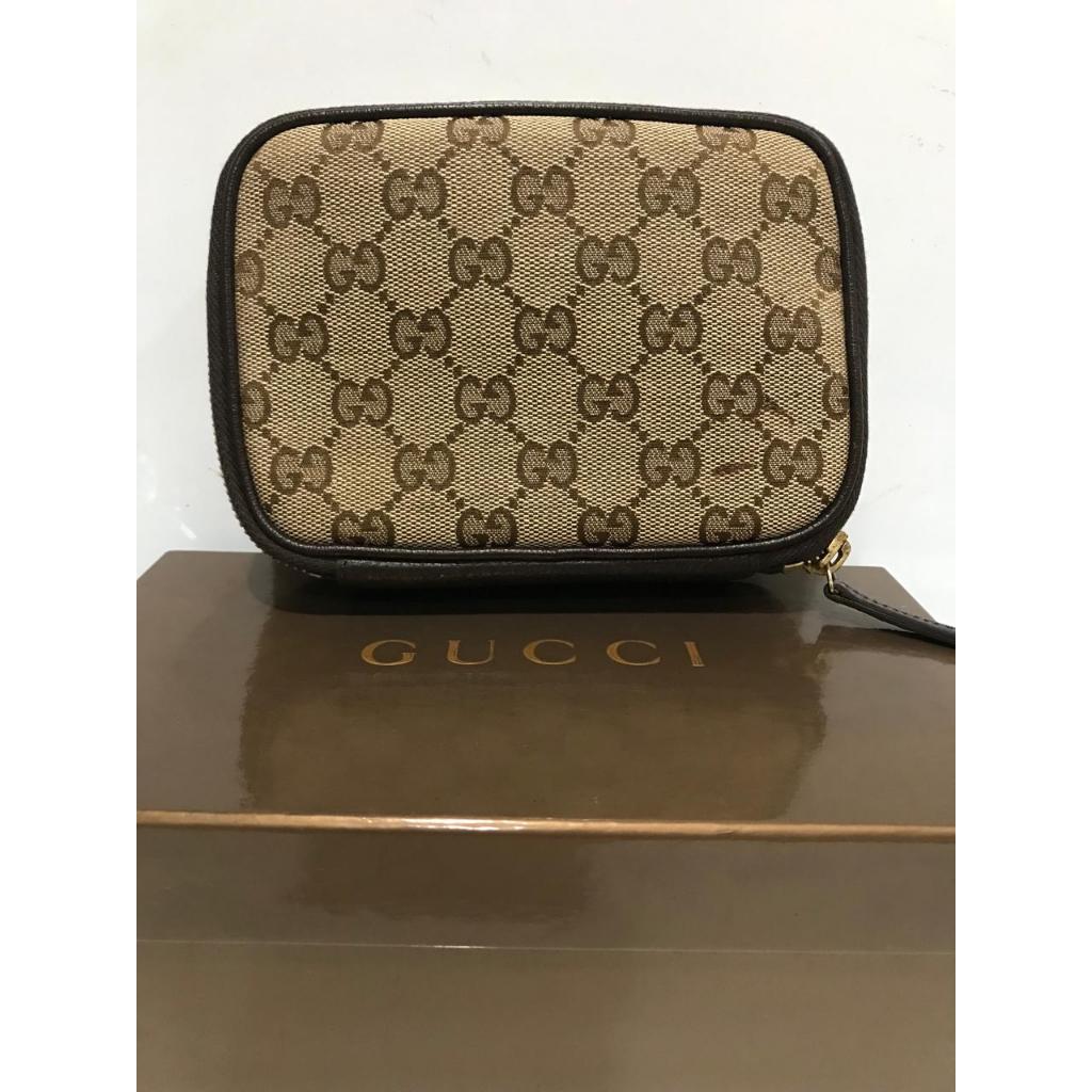 POUCH GUCCI ORIGINAL/GENUINE 191187  PRELOVED WARNA COKLAT UKURAN 15x4x10.5cm (PxLxT)