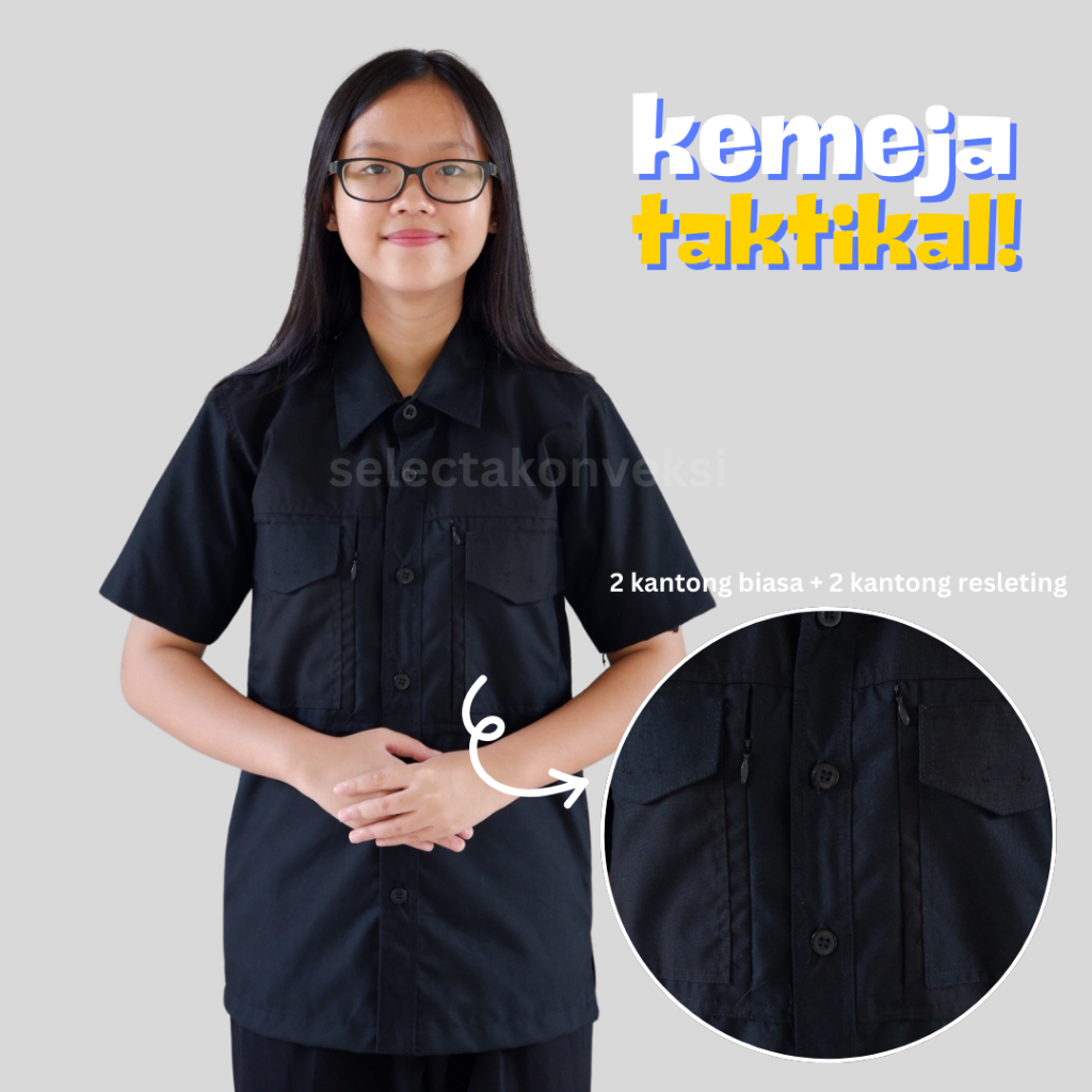 Kemeja Taktikal PDL Lengan Pendek Bahan Tropical Premium Hitam