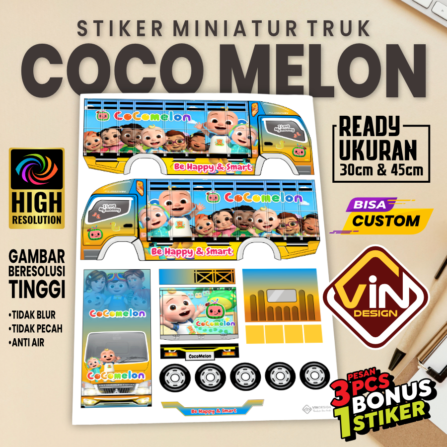 STIKER MINIATUR TRUK OLENG UKURAN 30cm & 45 cm MOTIF  KARTUN COCOMELON, THOMAS, TAYO, SPIDERMAN