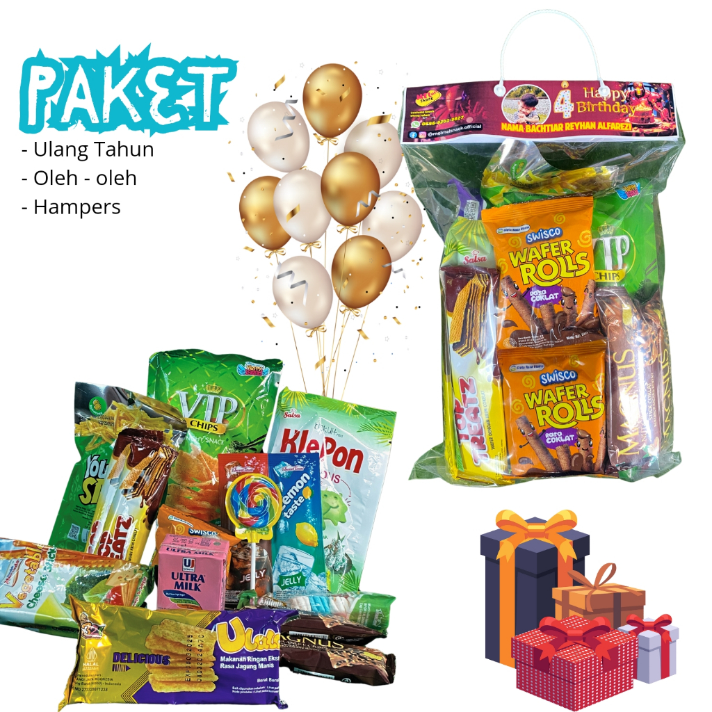 

Paket snack jajan ulang tahun, oleh-oleh, hampers bisa custom