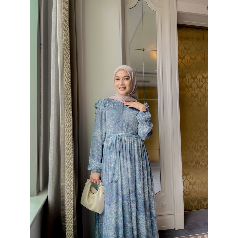 Yoya – Aruna Motif Dress – Gamis Wanita Sutra Stylish Full Furing