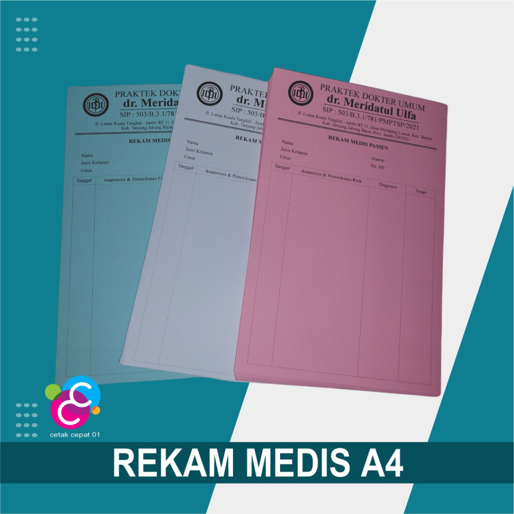 

Custom Cetak Medical Record Card / Kartu Riwayat Pasien F4&A4