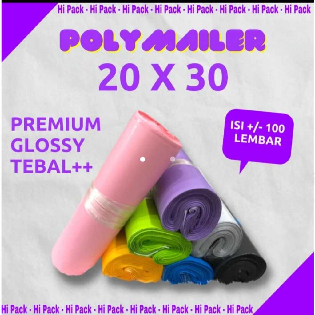 Plastik Polymailer 20x30 Glossy warna warni - Plastik packing polymailer glossy 20 X 30 isi 100 lemb