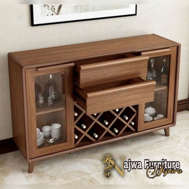BUFET JATI TEMPAT BOTOL MEWAH KABINET DAPUR JATI