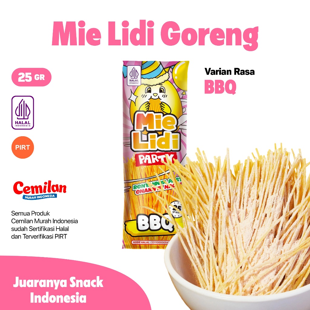 

Mie Lidi Goreng Rasa BBQ - Cemilan Murah Indonesia