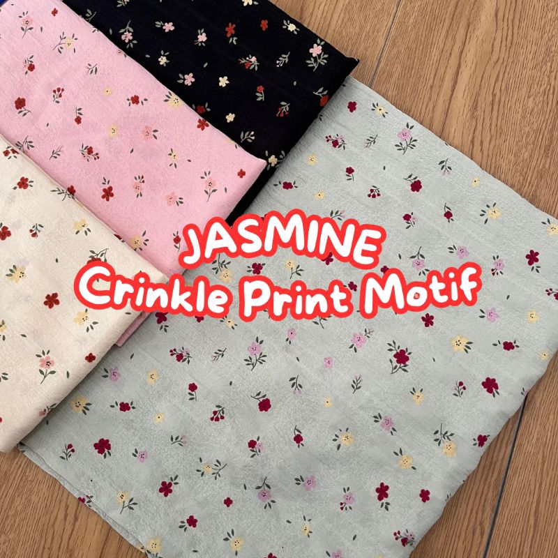 Kain Crinkle airflow Motif Jasmine Premium (Per 0.5 Meter) / Crinkle cey airflow print premium