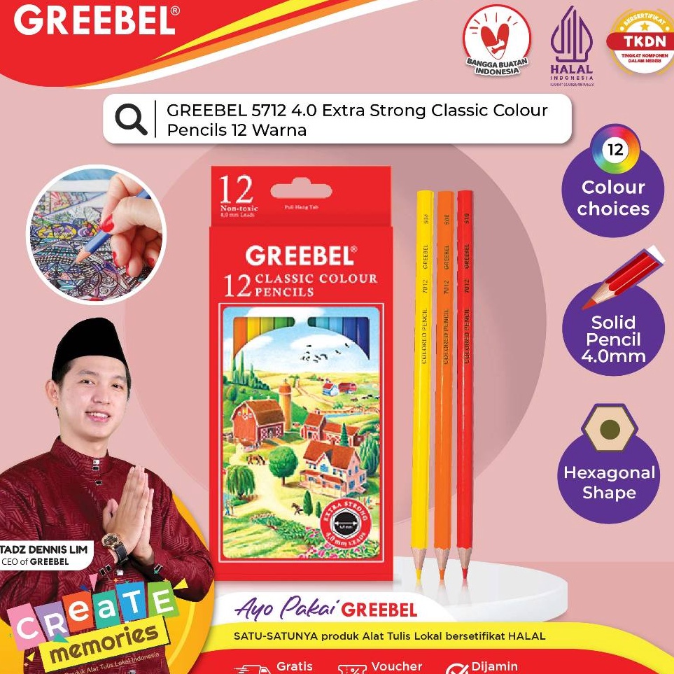 

ART J4Z GREEBEL Pensil Warna 5712 4 MM CLASSIC ISI 12 ColoringColorColour Pencils Cerah tidak beracun utk mewarnai anak