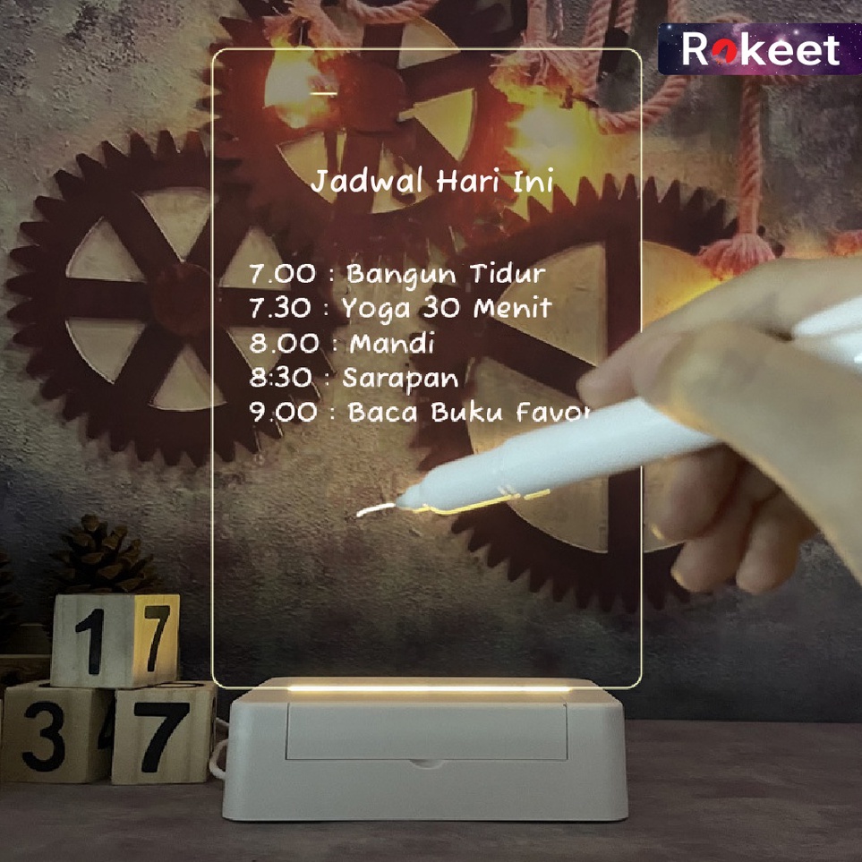 

KODE D7U5 Rokeet Papan Tulis Akrilik Polos Acrylic Planner LED Stand Acrylic Note Board