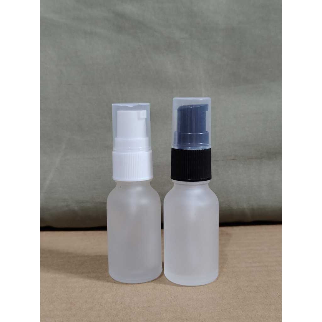 Botol Pump 15ml Kaca Frosted / Botol Kaca 15ml Tutup Pump / Botol Serum Kaca 15ml Frosted