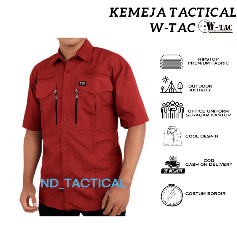 Kemeja Tactical W-TAC Pendek Baju Lapangan Outdoor Pria Seragam Tactical WTAC Ripstop Premium PDL PD