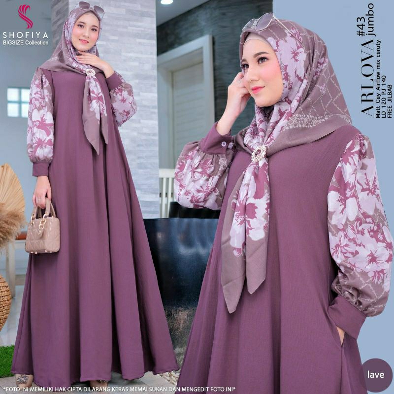 Arlova set setelan gamis dan jilbab crinkel airflow jumbo  LD 120 XXL
