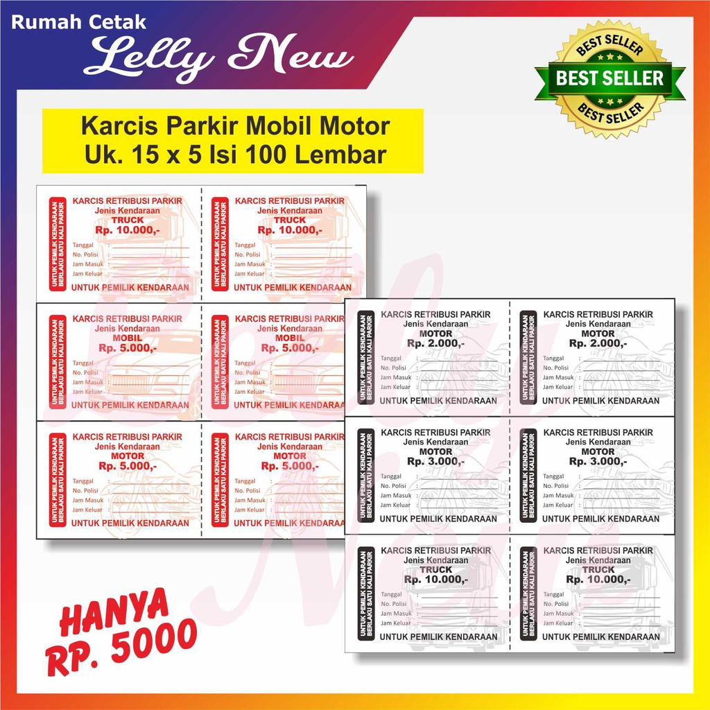 

KARCIS PARKIR MOTOR/MOBIL/TRUK HITAM MERAH