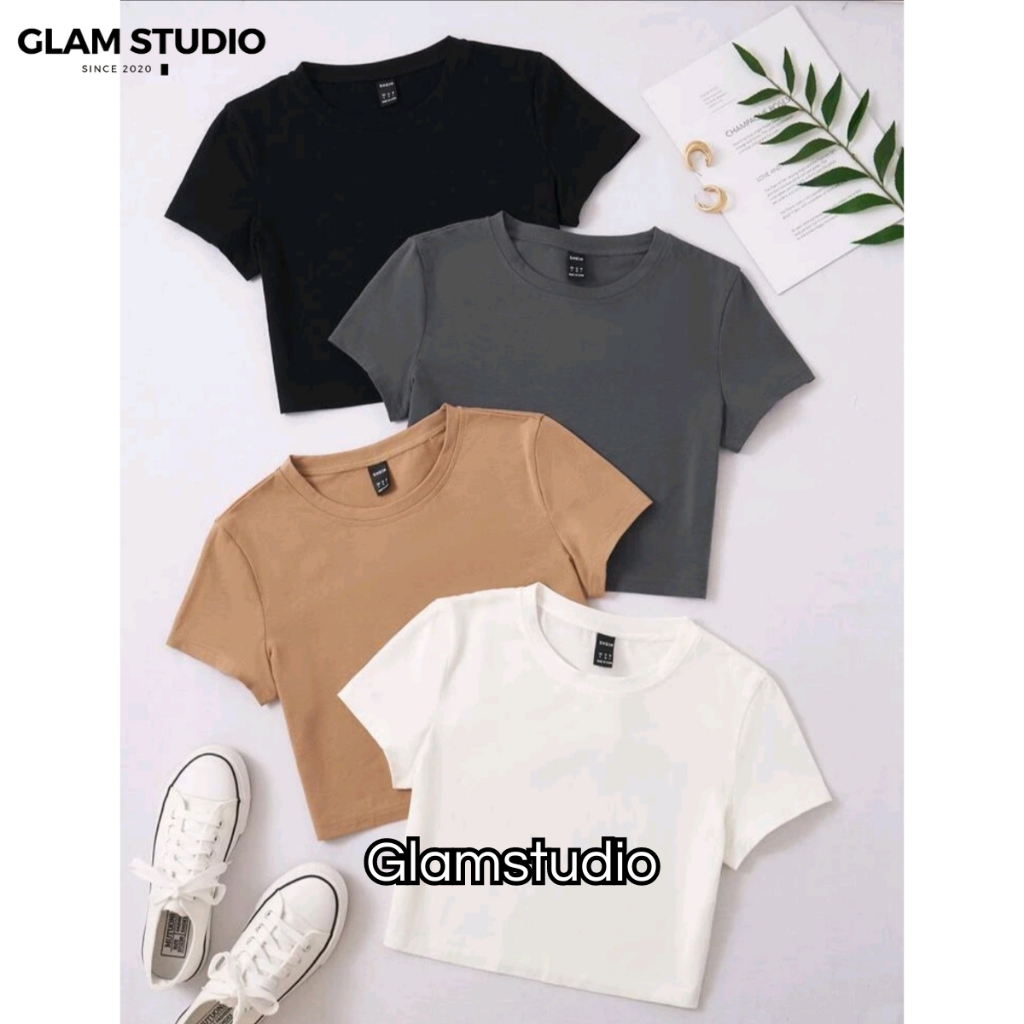 Glamstudio - Kaos Crop Top Polos Kaos Wanita Crop Tee Press Body CT 001 (S,M,L,XL)