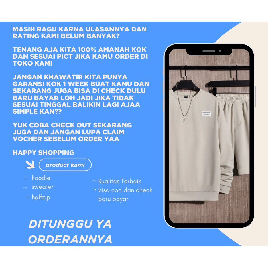 TERBARU SWEATER POLOS ONE SET CELANA PENDEK CREWNECK ONE SET POLOS SWEATER PRIA WANITA CREWNECK PRIA