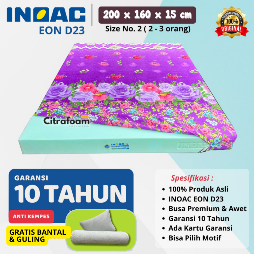 Kasur Busa INOAC EON 200x160x15 cm Size Nomor 2 Density 23 Garansi 10 Tahun Kasur Inoac 160x200x15 c