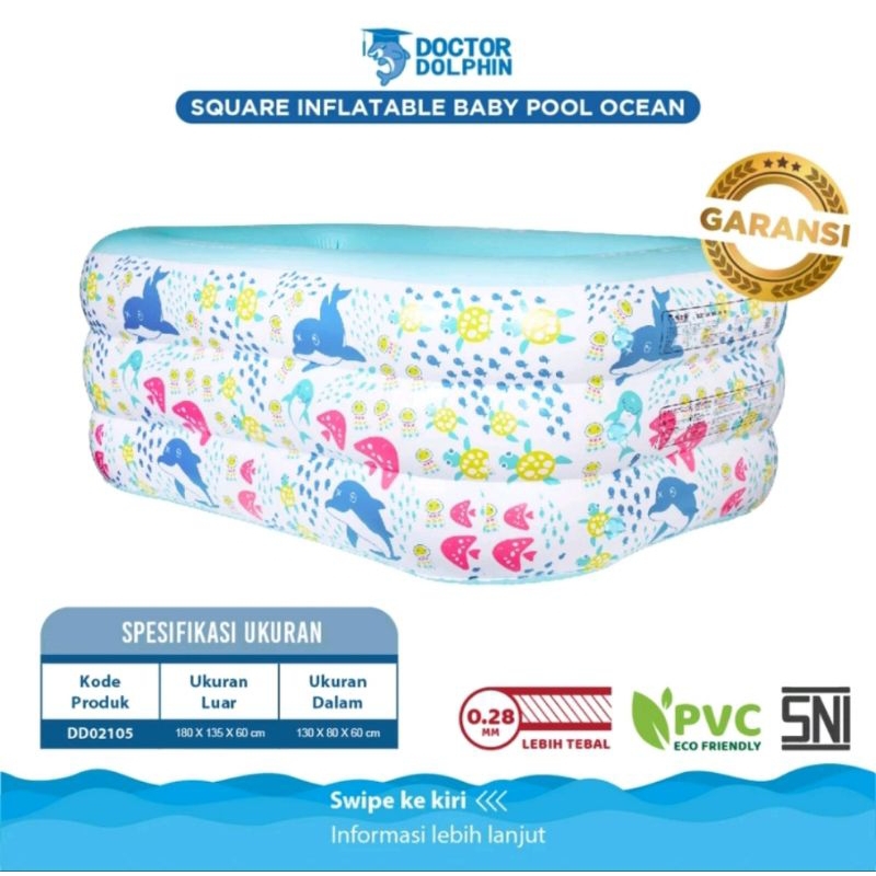 Doctor Dolphin Square Inflatable Swim Pool Ocean 180x135x60cm DD02105 / Kolam Renang Anak