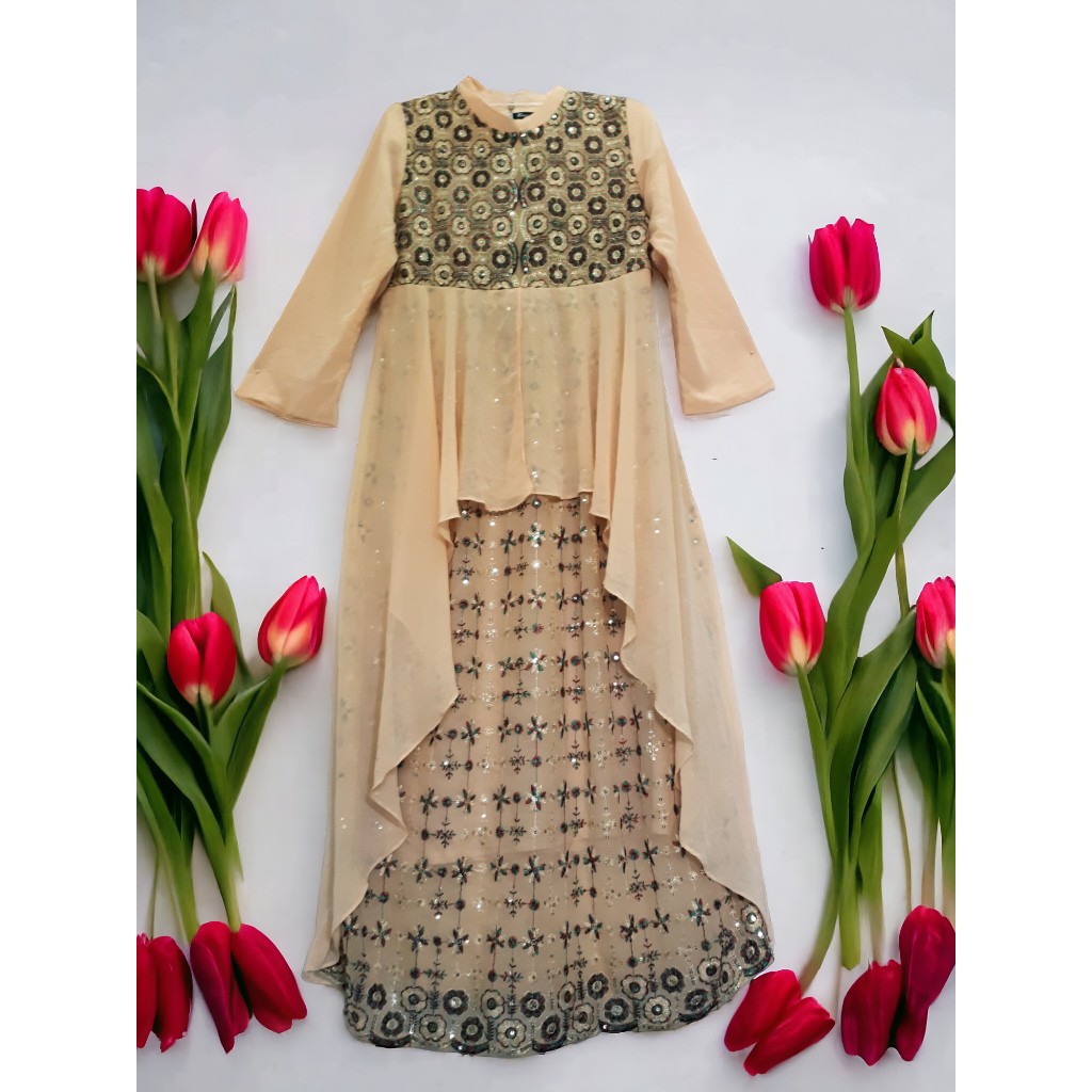 GAMIS PESTA SIFON MIX BROKAT KUNING MUDA LD 96 PB 136 PL RASA BARU