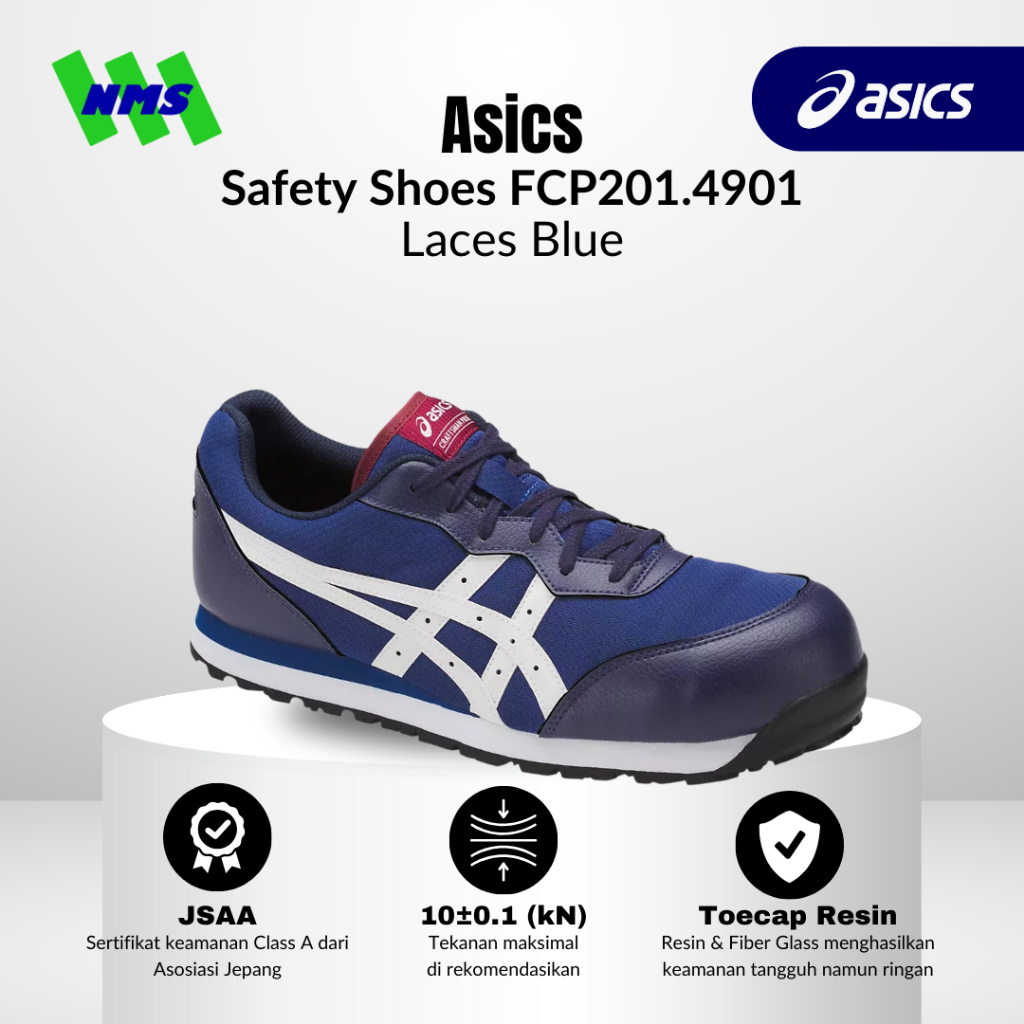 Sepatu Safety ASICS Winjob Protective Sneaker FCP201.4901 Biru Tali Original 835-4441