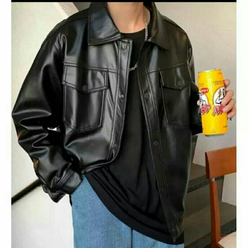jaket pria/jaket blezer kemeja semi kulit model kekinian